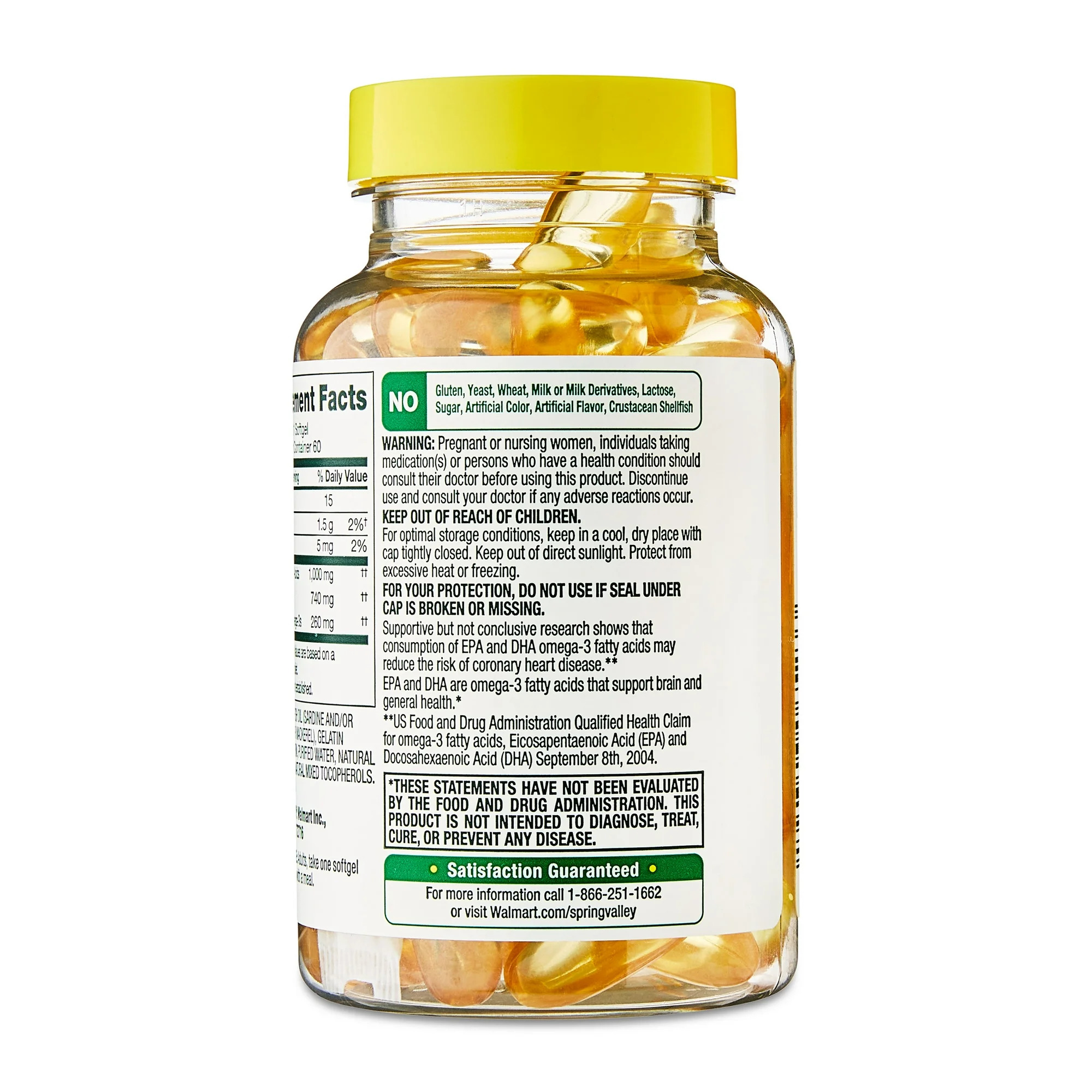 Spring Valley Apoyo Proactivo Omega-3 Suplemento Dietético de Aceite de Pescado Cápsulas Blandas para la Salud Del Corazón/general/cerebro, 1000 mg, 60 Unidades - Imagen 8