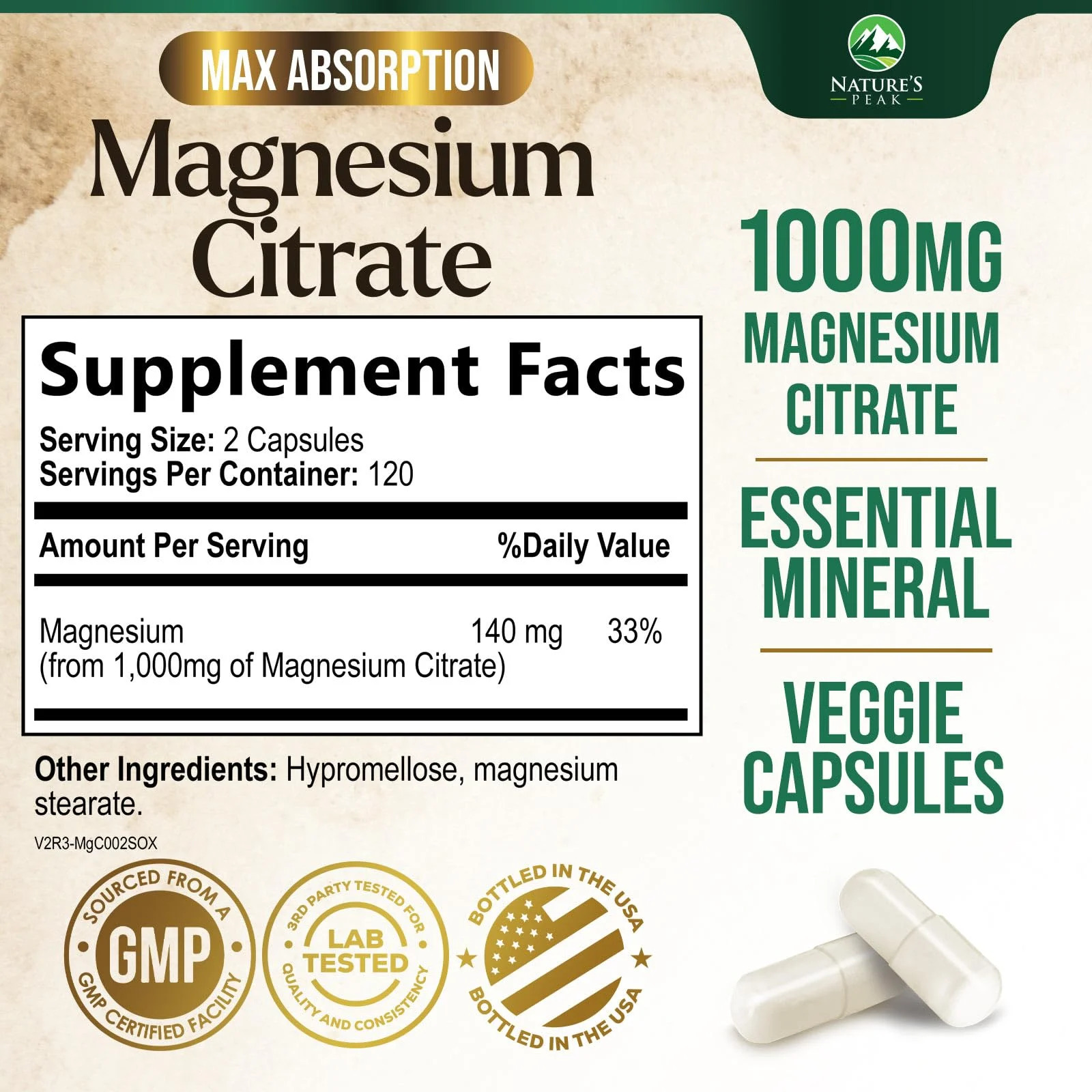 Citrato de Magnesio 1000 Mg - Suplemento de Magnesio - Pastillas Complejos de Magnesio Extra Fuertes - - 240 Cápsulas - Imagen 2