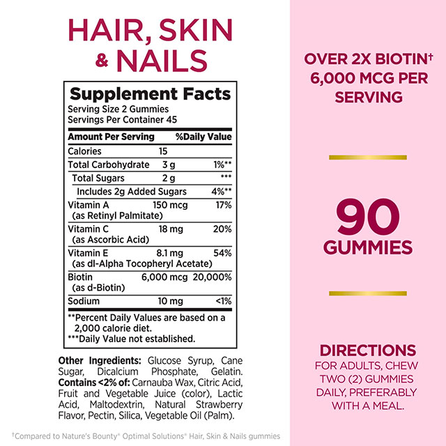 NATURE'S BOUNTY ADVANCED HAIR, SKIN AND NAILS STRAWBERRY GUMMIES, 6000 MCG BIOTIN 90 CT 11.1 - Imagen 3