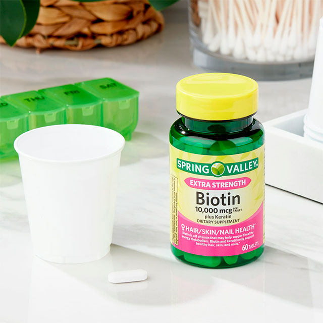 Spring Valley Tabletas de Suplemento Dietético de Biotina Extra Fuerte Más Queratina para la Salud Del Cabello/piel/uña, 10,000 mcg, 60 Unidades - Imagen 2