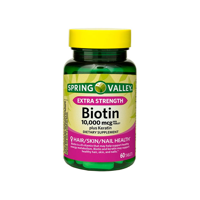 Spring Valley Tabletas de Suplemento Dietético de Biotina Extra Fuerte Más Queratina para la Salud Del Cabello/piel/uña, 10,000 mcg, 60 Unidades