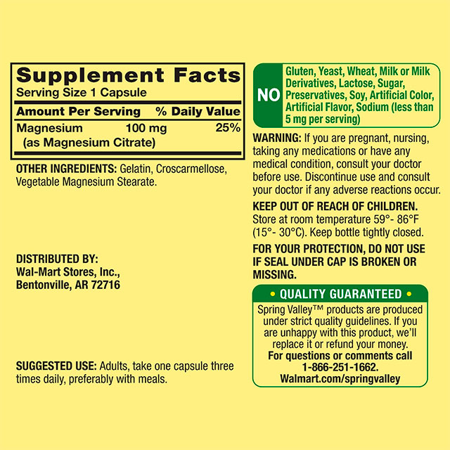SPRING VALLEY RAPID RELEASE MAGNESIUM CITRATE DIETARY SUPPLEMENT 100 MG 100 COUNT - Imagen 2