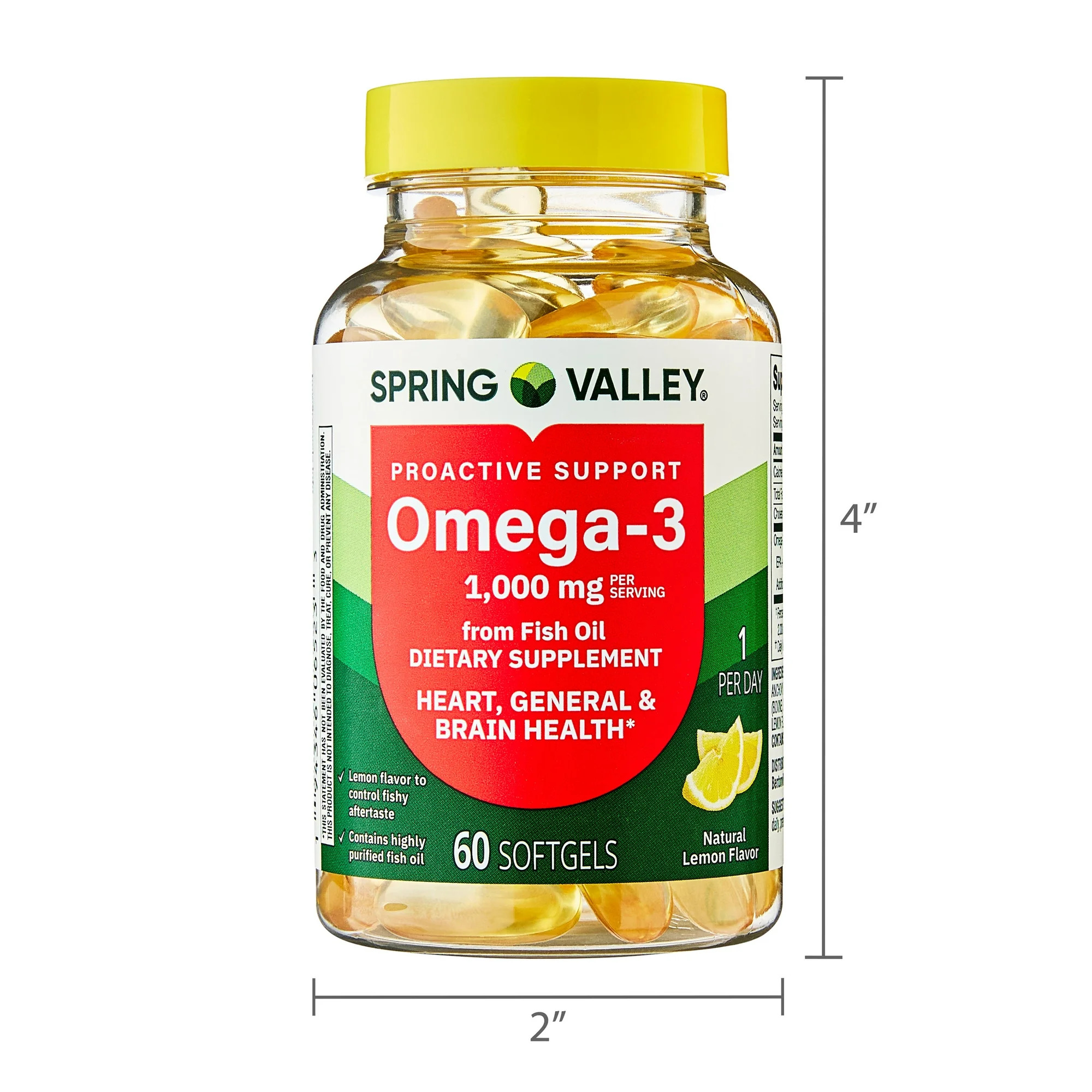 Spring Valley Apoyo Proactivo Omega-3 Suplemento Dietético de Aceite de Pescado Cápsulas Blandas para la Salud Del Corazón/general/cerebro, 1000 mg, 60 Unidades - Imagen 9