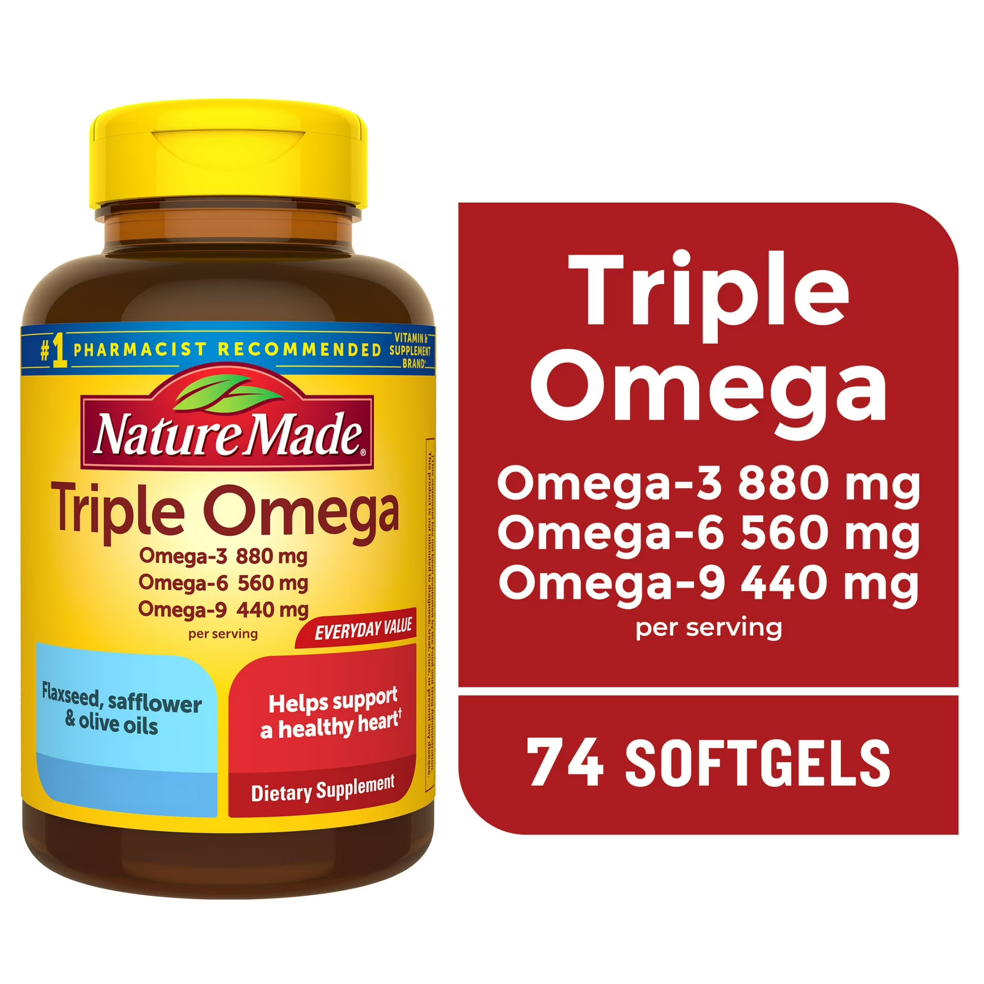 Cápsulas blandas Nature Made Triple Omega 369, suplemento dietético, 74 unidades